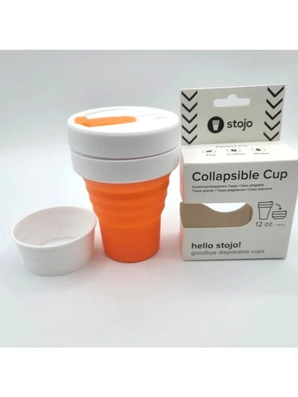 Lot of 4 Stojo Collapsible Cup 12 oz Orange White Portable Travel Tea Coffee NEW
